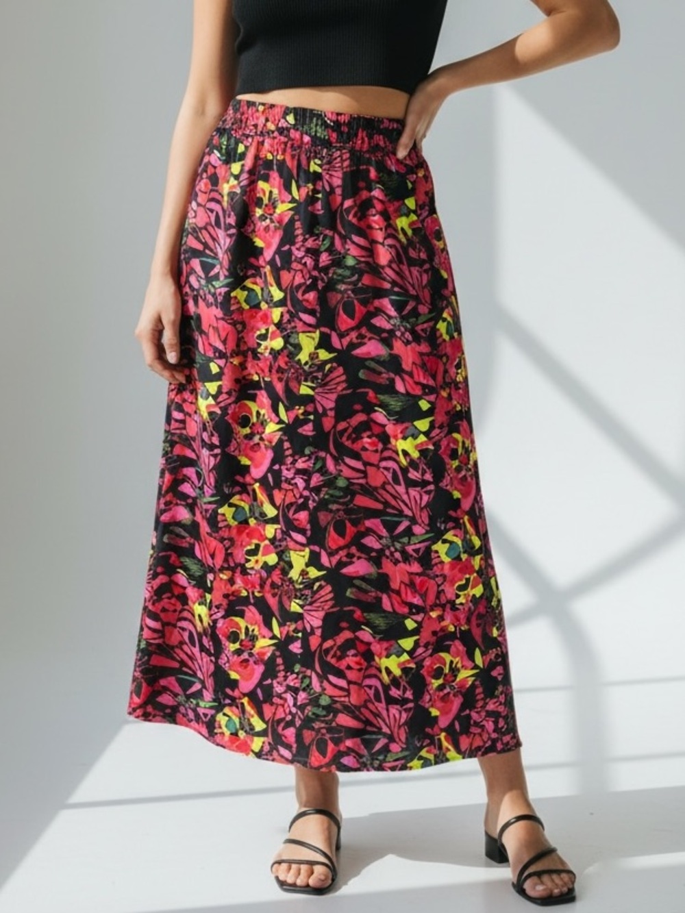 Open Edit Floral Multi Color Midi Skirt XL‎